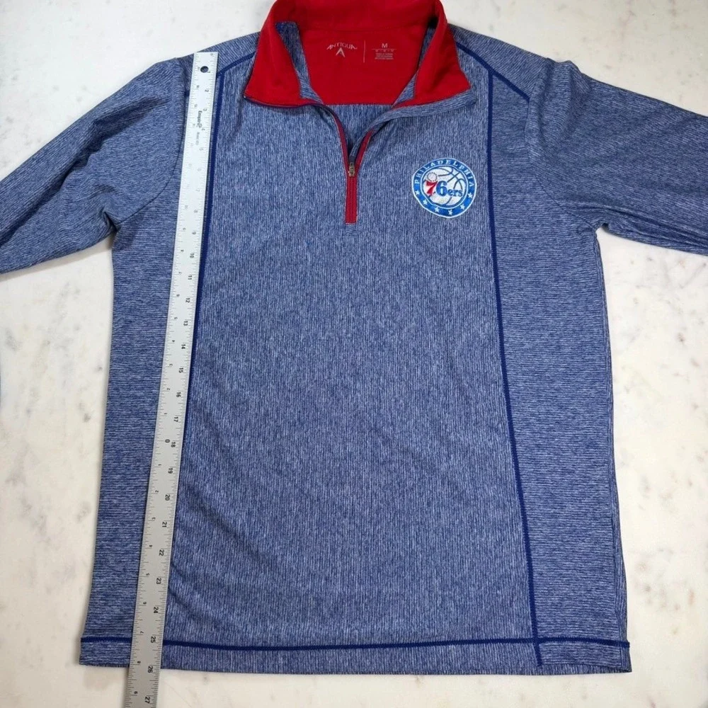 Antigua Philadelphia 76ers Mens Medium Blue Space Dye‎ Quarter Zip Pullover